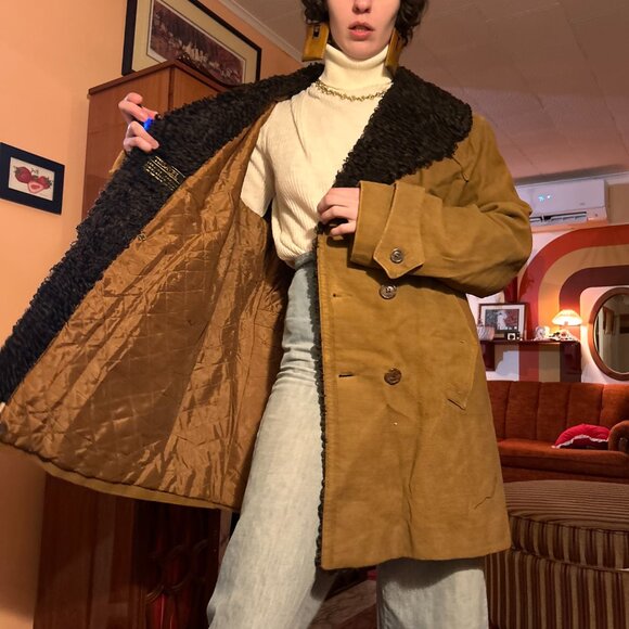 1970s Made in Israel cotton rayon French Tissavel imitation fur double breasted - Picture 4 of 16